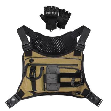 Imagem de Mochila masculina para esportes ao ar livre com luvas, bolsa de peito EDC para viagens, bolsa leve, colete tático de corrida para trilhas, ciclismo, fitness, motociclismo, exercícios, Damasco, One
