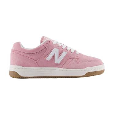 Imagem de New Balance Tênis infantil 480 V1 com cadarço, Branco/rosa caramelo, 18