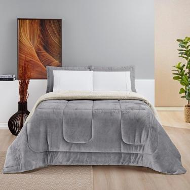 Imagem de Coberdrom Sherpa E Flannel Everest Solteiro Manta Alta 150g 01 Peça - Cinza