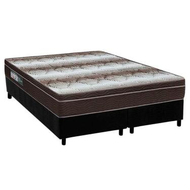 Imagem de Cama Box Queen: Colchão Ortopédico Ortobom Light Ortopillow + Base Crc Suede Black(158X198)