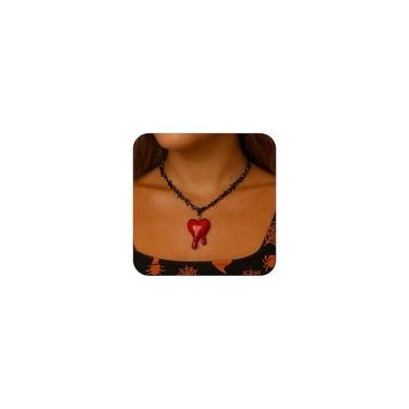 Imagem de Agriajun Colar gótico com pingente de coração sangrando vermelho preto para mulheres, colares góticos punk espinhos Y2K festa de Halloween acessórios modernos joias presente, Zinco, Sem Pedra Preciosa