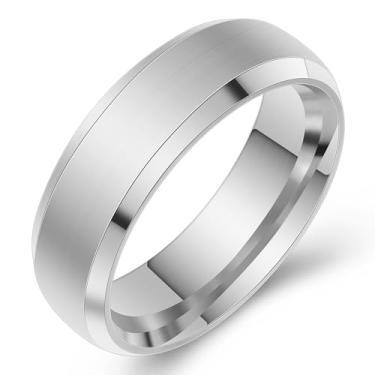 Imagem de VanSabrina Conjunto de 3 anéis de aço inoxidável para homens e mulheres, superfície fosca chanfrada borda polida aliança de casamento 8 mm de largura, Aço inoxidável, Sem pedra preciosa