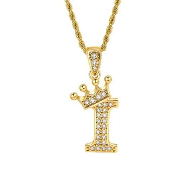 Imagem de Colares femininos com inicial dourada, pingente de letra A a Z, colar longo com nome de coroa, colar de joias de ouro, presente feminino, One size, Metal, Sem Pedra Preciosa