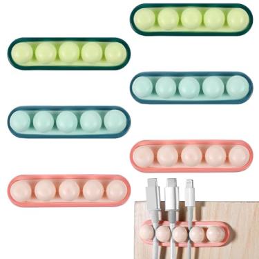 Imagem de YBEATY 6 peças de clipes de cabo de ervilha, suporte USB, organizador de fios, autoadesivo, organizador de cabos de mesa, clipe fofo para carro, escritório, mesa de trabalho, quarto, cabeceira, mesa