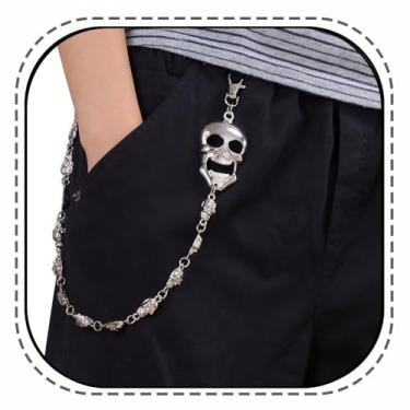 Imagem de Calça jeans masculina punk hip hop caveira - cinto preto, correntes de cintura em camadas, acessórios de rock rapper (caveira 1)