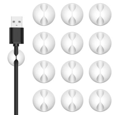 Imagem de Suporte de cabo, clipes de cabo, 12 peças, organizador de cabos adesivos brancos, suporte de gerenciamento de fios para mesa de cabeceira, mesa, escritório ou mouse, branco, 2,9 cm C x 2,9 cm L