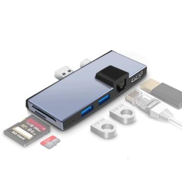 Imagem de Hub de estação de ancoragem USB 3.0 6 em 1 para Surface Pro com leitor de cartão SD, USB 3.0 * 2 + HDMI 4K + porta de rede 100M + SD/TF, compatível com Pro 4, Pro 5, Pro 6