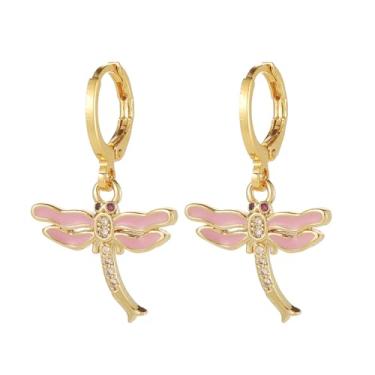 Imagem de LuvQaze Brincos pendentes de libélula rosa para mulheres, banhado a ouro 18 k, libélula, presente de aniversário para namorada, esposa, mãe