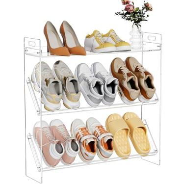 Imagem de Dewrhiixe Sapateira de acrílico organizador de sapatos de 3 camadas para armário, prateleira de sapatos para entrada (transparente, normal)