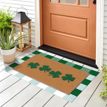 Imagem de Tinideya 2 peças de tapete de porta de verão antiderrapante flores silvestres Hello Sunshine Sweet Home Ocean Pet Welcome Floor Capacho Buffalo xadrez xadrez listrado tapete sazonal para entrada da