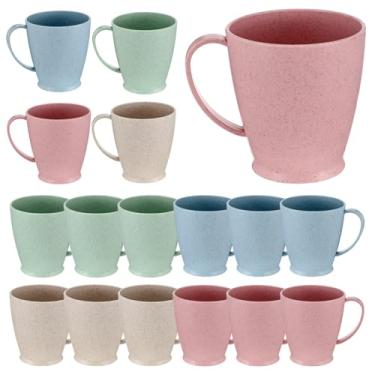 Imagem de Meyeyaia 16 copos de palha de trigo, caneca de café de plástico de palha de trigo de 293 ml com alças, xícaras de café reutilizáveis, leves, laváveis no micro-ondas, lavável na lava-louças
