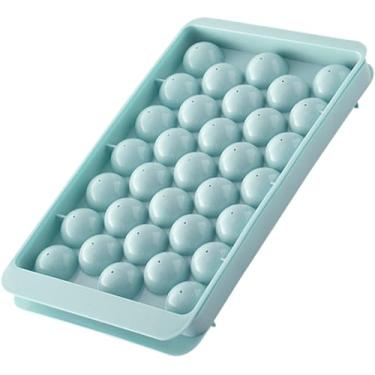 Imagem de Bandeja de gelo com tampa, molde de cubo de gelo com 33 esferas para freezer, formas de gelo redondas empilháveis para coquetéis, uísque, café, bebidas (azul)