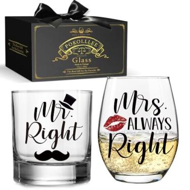 Imagem de Pokolllee Presentes de noivado de casamento para casais - Mr. Mrs. Right Conjunto novidade presente para marido, esposa, noiva, noivo, pais, recém-casados - Ideal para chá de panela, aniversário