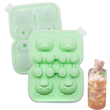 Imagem de Bandejas de cubos de gelo, bandeja de gelo de silicone, moldes grandes para cubos de gelo Bear 3D para uísque, coquetéis, vinho, suco e bourbon, 4 bandejas de gelo grandes e fofas de animais para