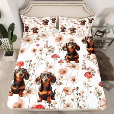 Imagem de Erosebridal Jogo de lençol infantil solteiro, dachshund de cogumelo, dachshund fofo, cachorrinho fofo, estilo country, 1 fronha para decoração de quarto (sem lençol de cima)