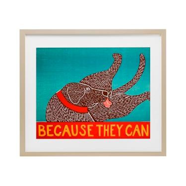 Imagem de Stupell Industries Because They Can Funny Dog Impressão emoldurada cinza sob vidro, design de Stephen Huneck, 13 x 16