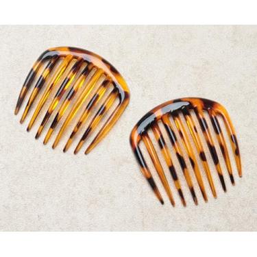 Imagem de 2 peças de pente lateral de cabelo com 9 dentes 7,5 x 7,3 cm vintage plástico torcido clipes franceses pentes para mulheres casamento nupcial longo grosso fino cabelo encaracolado decoração (café