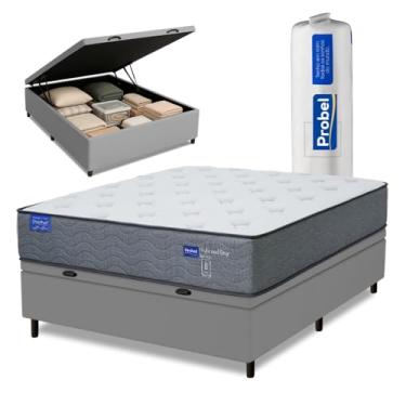 Imagem de Cama Box Baú Casal Probel Molas Ensacadas 138x188x71 Day Springs a Vácuo Branco/Cinza