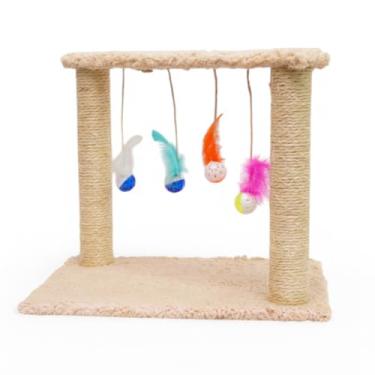 Imagem de Arranhador para Gatos Interativo – Poste de Sisal + Brinquedos Suspensos (Bege)