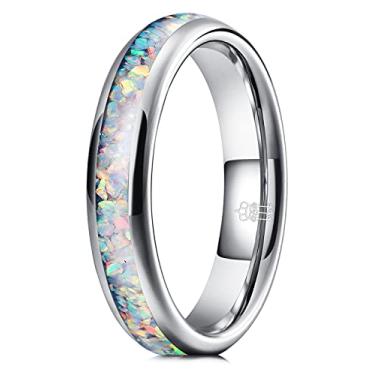 Imagem de THREE KEYS JEWELRY Aliança masculina feminina 4 mm 8 mm Galáxia Collection Fire Created-opala incrustada anéis de casamento de tungstênio, Metal, não conhecido,