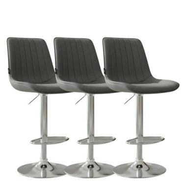 Imagem de Kit 3 Banqueta Bar Concha Ajustável em material ecológico Design Moder