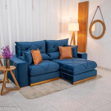 Imagem de Sofá Retrátil Reclinável Gran Bello 2.30m Veludo Azul - Molas Ensacada