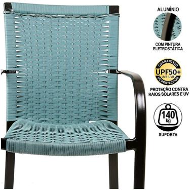 Imagem de Kit 4 Cadeiras Fibra  Azul Turquia E Mesa  Preta E  Bege