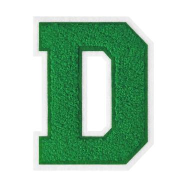 Imagem de 1 peça de patch de letra de chenille verde de 11,4 cm com borda branca – Remendos do alfabeto para roupas, jaquetas, mochilas, chapéus para decoração personalizada, nome personalizado e artesanato. (D