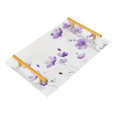 Imagem de Wassud Bandeja de banheiro com alças, flores simples e minimalistas, organizador de perfume de acrílico para banheiro e cozinha, 30 x 20 cm