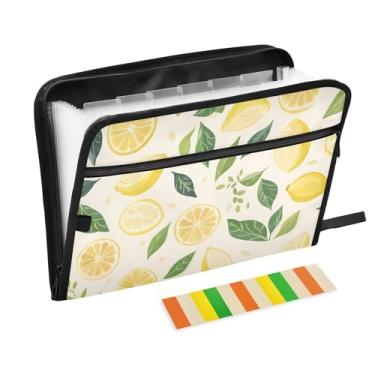 Imagem de CEBUGI Pasta expansível de 13 bolsos, impermeável, sanfonada, organizador de arquivos com etiquetas tamanho A4, organizador de documentos de papel para escola, material de escritório, limão