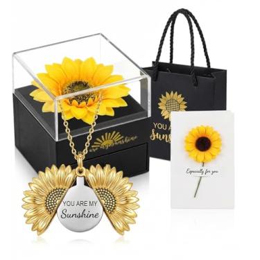 Imagem de Presentes de girassol para mulheres, filha, namorada, esposa, mãe, amigas, irmãs, tia, colar You are My Sunshine, caixa de presente, presente de agradecimento, presente de aniversário, casamento, dia