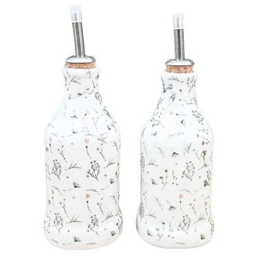 Imagem de Kit Galheteiro de Porcelana Branca Decorada com Arabescos - 5 Peças - 