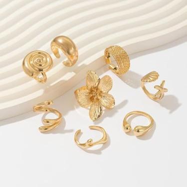 Imagem de Estrela-do-mar flor ouro grosso empilhável anéis para mulheres ousado declaração joia, presente de natal, presentes de amizade para mulheres dia dos namorados, Medium, Latão, Sem pedra preciosa
