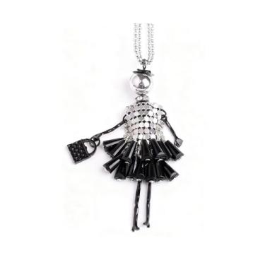 Imagem de OSCCI Colar de boneca de cristal Paris para mulheres, vestido bonito feito à mão com pingente de corrente longa, bijuteria de formatura, Metal, Sem Pedra Preciosa