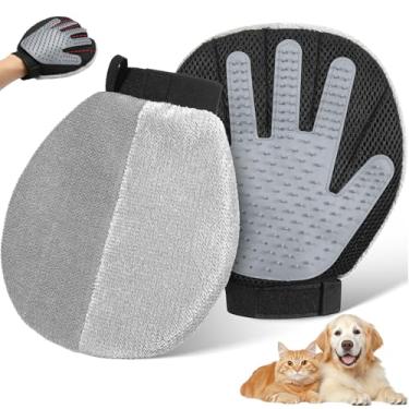 Imagem de Pawaboo Luva de remoção de pelos de animais de estimação de dois lados para cães e gatos, remoção de pelos eletrostática reutilizável e escova de pele de silicone, luva de cuidados com pele de animal