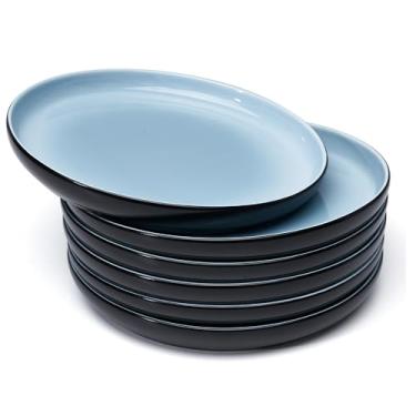 Imagem de Sweese Pratos de sobremesa de porcelana, conjunto de 6 pratos de salada redondos leves de 18 cm, aperitivo pequeno, prato de cozinha pequeno, seguro para micro-ondas e lava-louças, conjunto de pratos