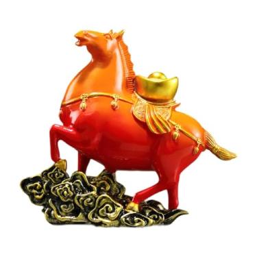 Imagem de Bothyi Estatueta de Cavalo, Estatueta Chinesa de Feng Shui, Acabamento Fino, Escultura de Animal em Resina para Decoração de Mesa, Pátio e Lareira, Laranja