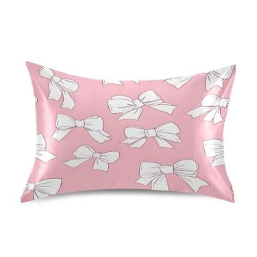 Imagem de xigua Fronha de cetim com laços brancos para cabelo e pele, lavável na máquina, antiderrapante, refrescante, almofada queen com fecho de envelope, 50,8 cm x 76,2 cm