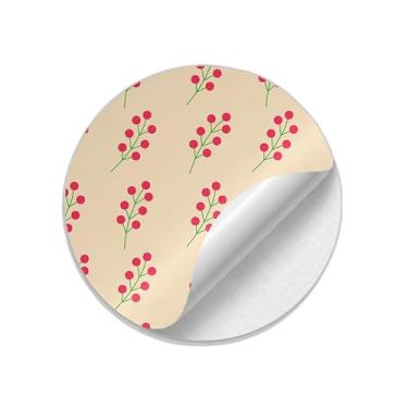 Imagem de Adesivos Natalinos Redondos 25 Unidades Frutas Vermelhas Fundo Amarelo - Tamanho 30x30cm