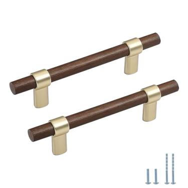 Imagem de Evionlin 4 peças 9,6 cm de madeira de nogueira cilíndrica longa de madeira de nogueira de madeira de zinco puxadores de porta de armário de cozinha puxadores de gaveta