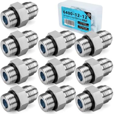Imagem de Acessórios adaptadores de mangueira hidráulica reta, 6400-12-12 3/10.2 cm JIC (1 1/40.6 cm-12 thread) x ORB de 3/10.2 cm (1 1/40.6 cm-12 thread) conectores machos x pacote com 10