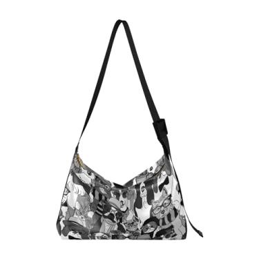 Imagem de Bolsa feminina Hobo com estampa de selfie de cachorro de Natal grande bolsa de couro masculina bolsa de ombro com estampa animal colorida, Gatos e cães modernos