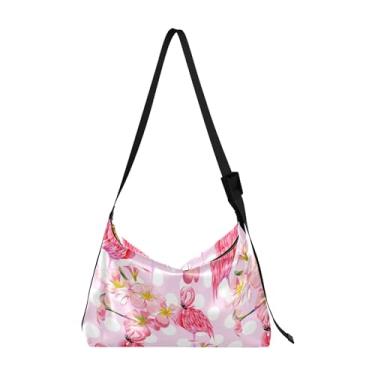 Imagem de Bolsas Hobo de couro PU macio de bambu fofo animal panda grande bolsa masculina estampa animal bolsa feminina, Bolinha floral flamingo rosa