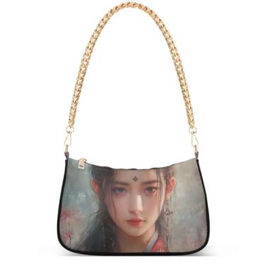 Imagem de Flamingos Beach Aquarela Bolsa feminina Hobo Party Purses Womens Evening Handbag Chain Ladies Shoulder Bag, Beleza clássica chinesa
