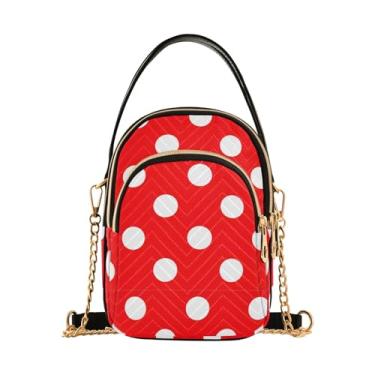 Imagem de Bolsa de ombro feminina com zíper triplo de abacaxi, mini bolsas femininas, Fundo vermelho de bolinhas brancas, 15*21*8cm