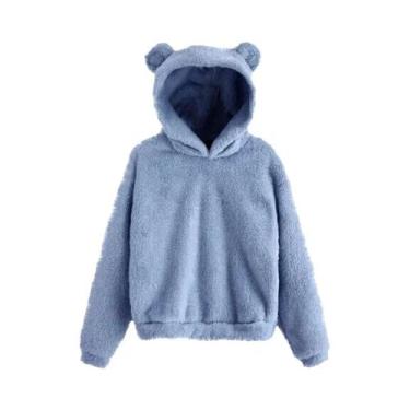 Imagem de Moletom Feminino De Inverno Com Capuz De Pelúcia, Manga Longa, Orelhas