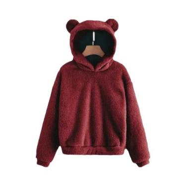 Imagem de Moletom Feminino De Inverno Com Capuz De Pelúcia, Manga Longa, Orelhas