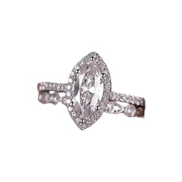 Imagem de hsiyyecg Conjunto de 2 anéis femininos corte marquise zircônia cúbica zircônia cúbica anel de halo joias para casamento nupcial anel de aniversário de noivado (7)