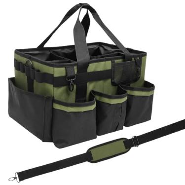 Imagem de Organizador de cesto de limpeza, organizador de cesta de armazenamento de grande capacidade com vários bolsos, suporte portátil dobrável para donas de casa, jardim