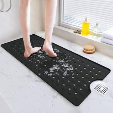 Imagem de Tapete de banheira antiderrapante, 90 cm x 48 cm de comprimento tapete de chuveiro para banheira com orifícios de drenagem, tapetes de banheira para piso e banheira de banheiro, ventosas grandes para